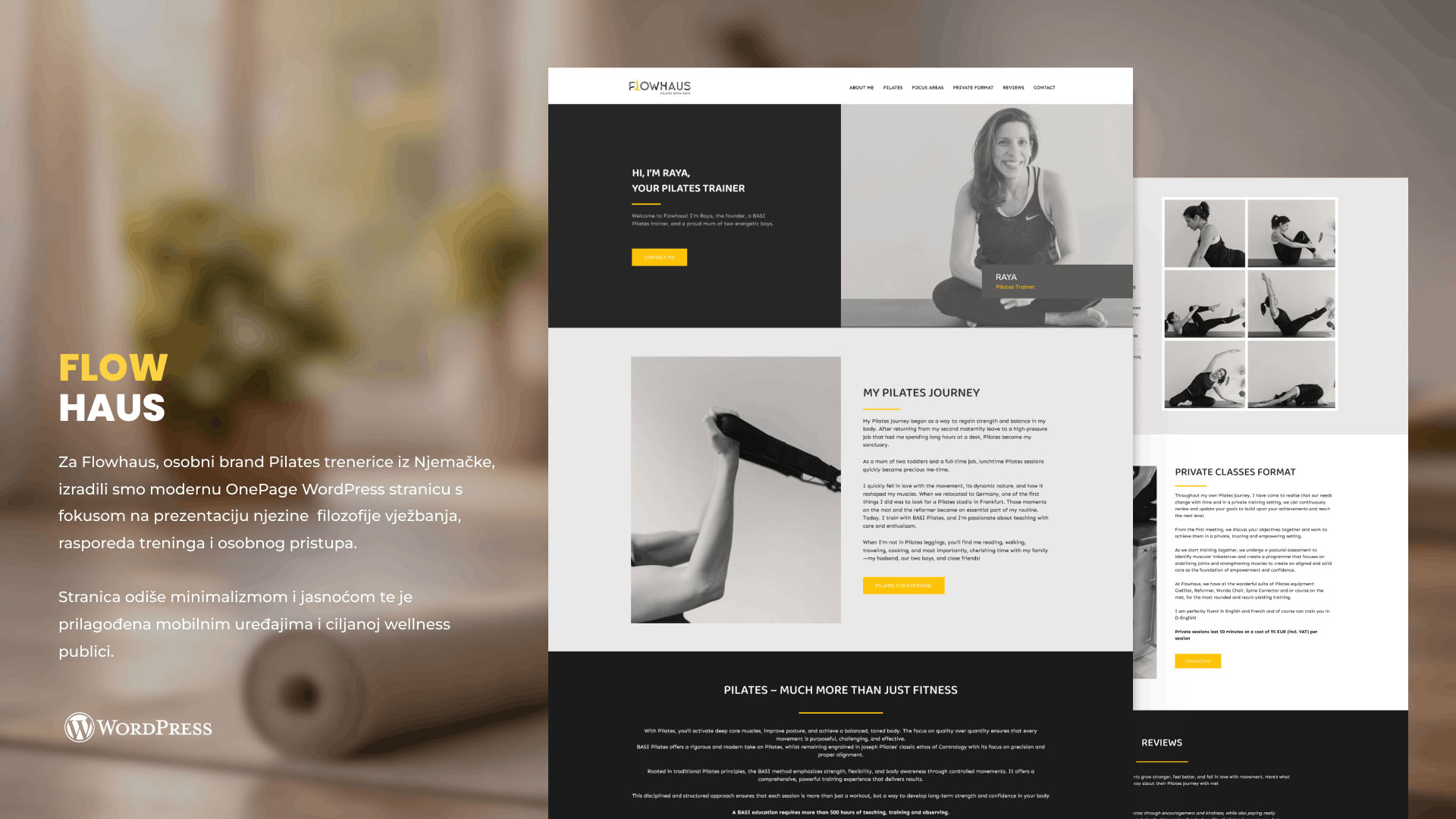 Izrada OnePage WordPress web stranice za Pilates trenericu – Flowhaus, Njemačka