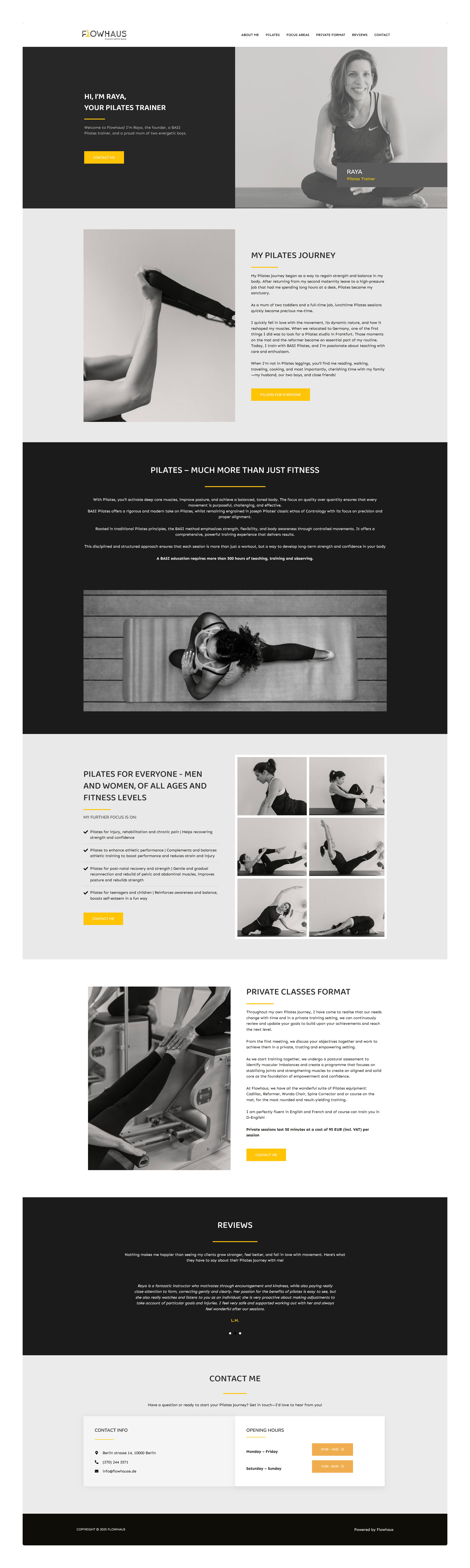 Izrada OnePage WordPress web stranice za Pilates trenericu – Flowhaus, Njemačka