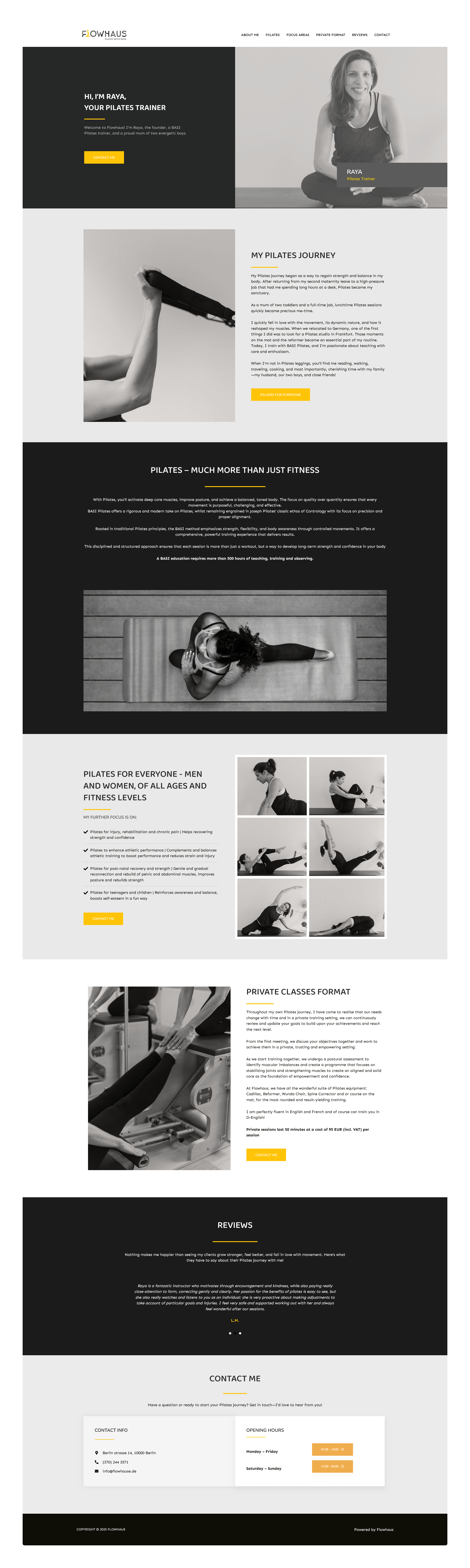 Izrada OnePage WordPress web stranice za Pilates trenericu – Flowhaus, Njemačka