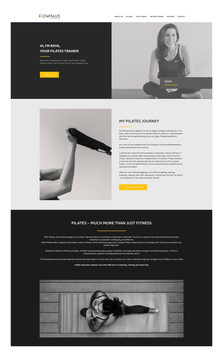 Izrada OnePage WordPress web stranice za Pilates trenericu – Flowhaus, Njemačka