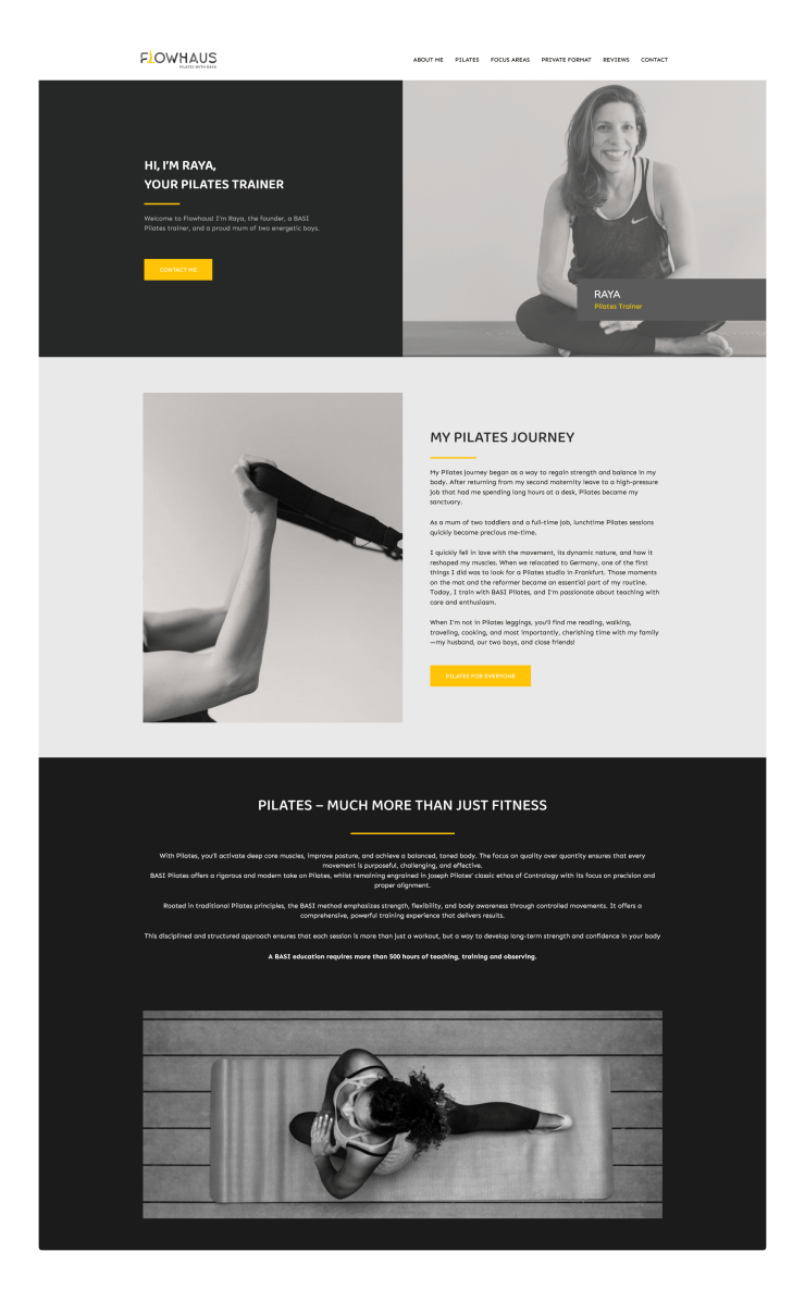 Izrada OnePage WordPress web stranice za Pilates trenericu – Flowhaus, Njemačka