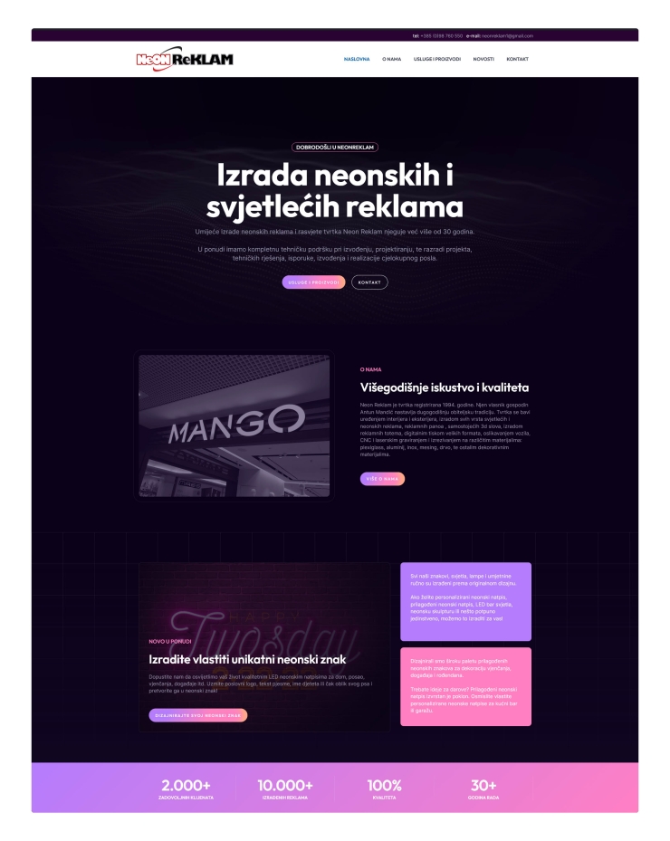 Izrada poslovne web stranice sa sustavom za online naručivanje – Neonreklam