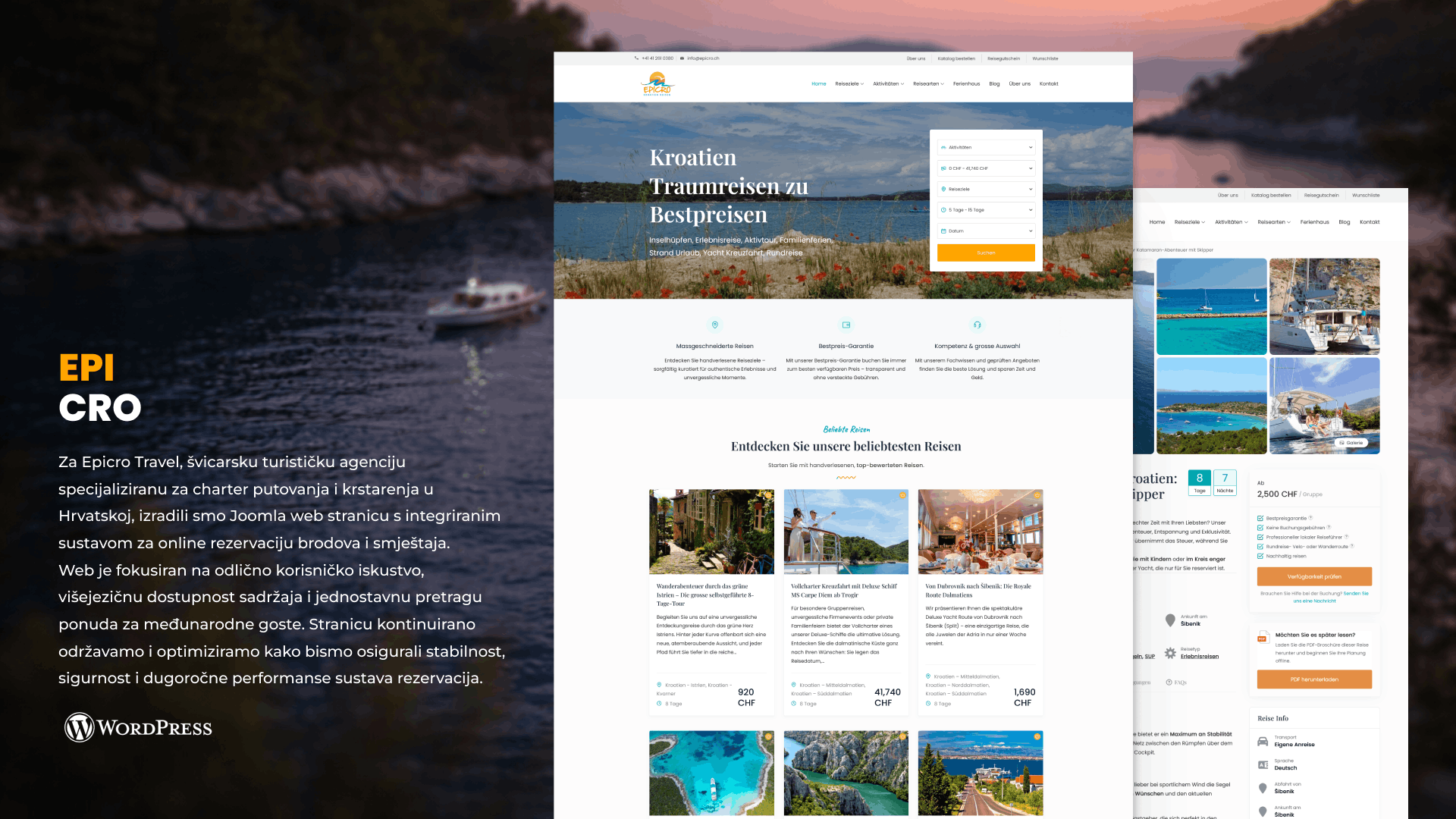 Izrada web stranice s online rezervacijama za charter agenciju – Epicro Travel (Švicarska)