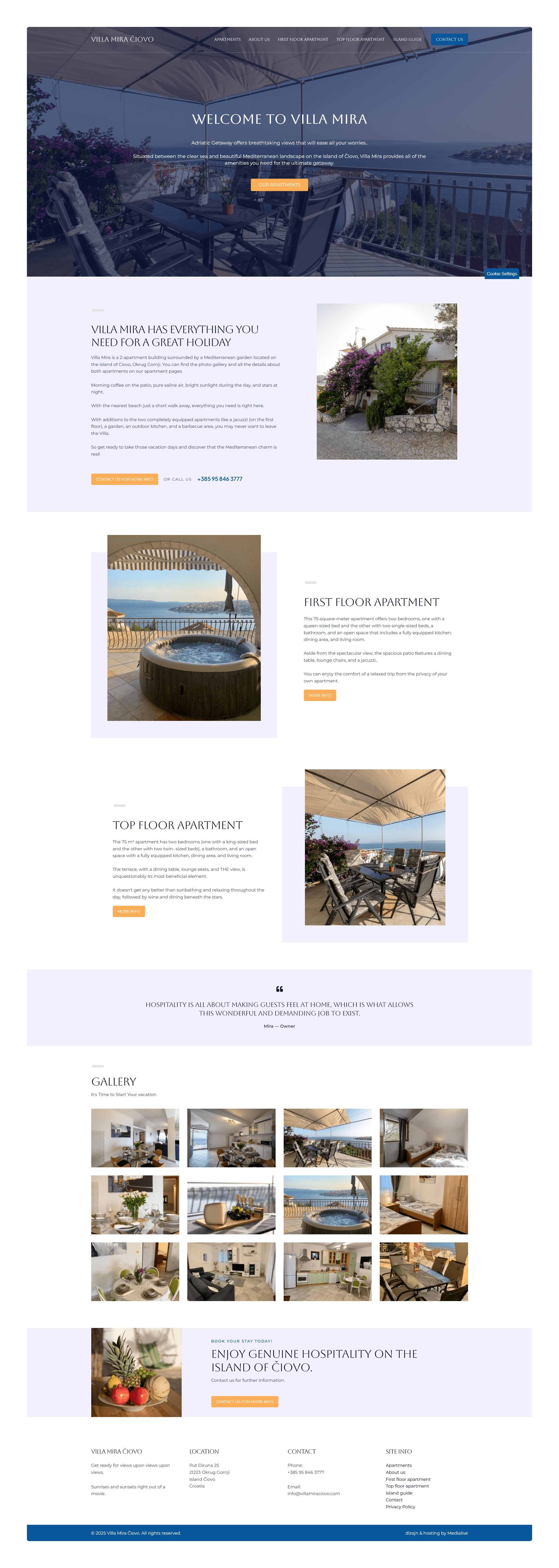 Izrada web stranice za apartmane – Villa Mira