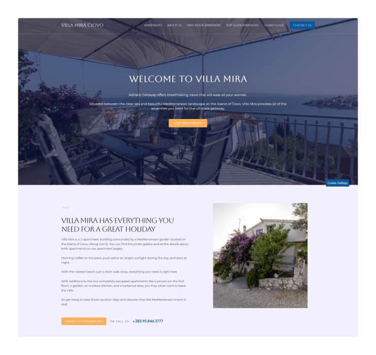 Izrada web stranice za apartmane – Villa Mira