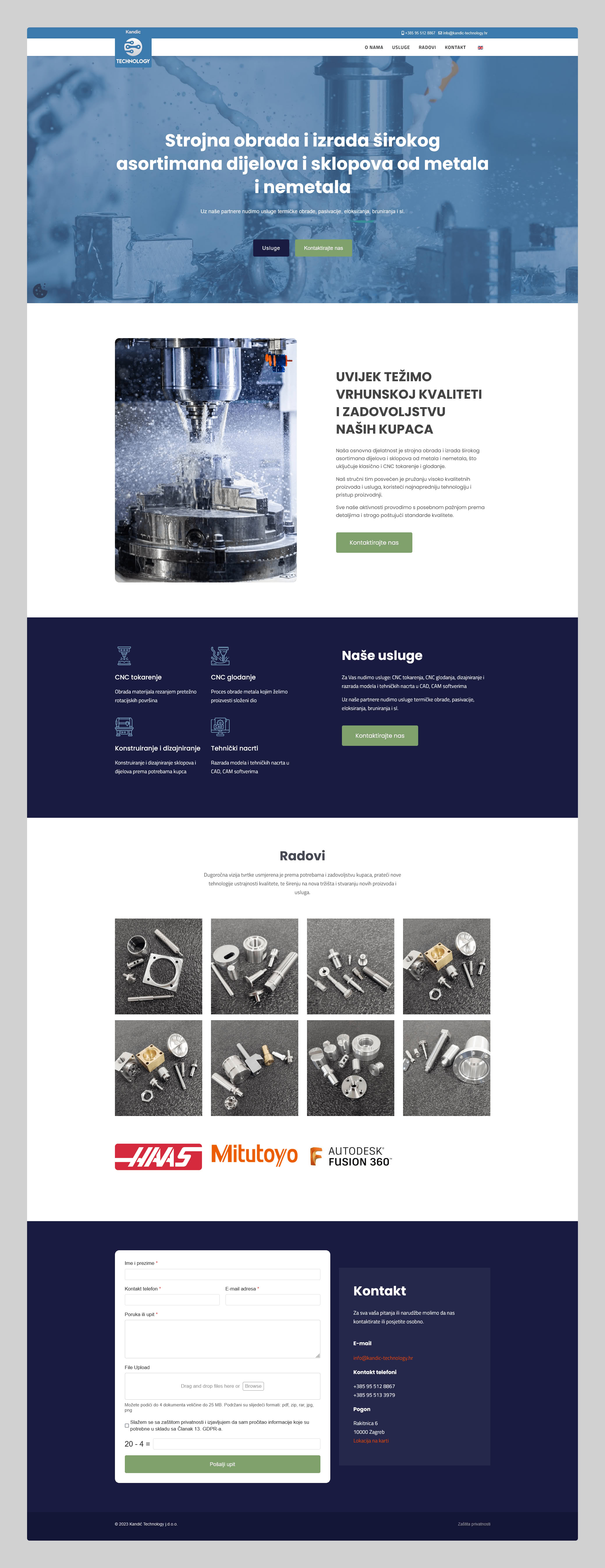 Izrada web stranice za CNC usluge – Kandić Technology, Zagreb