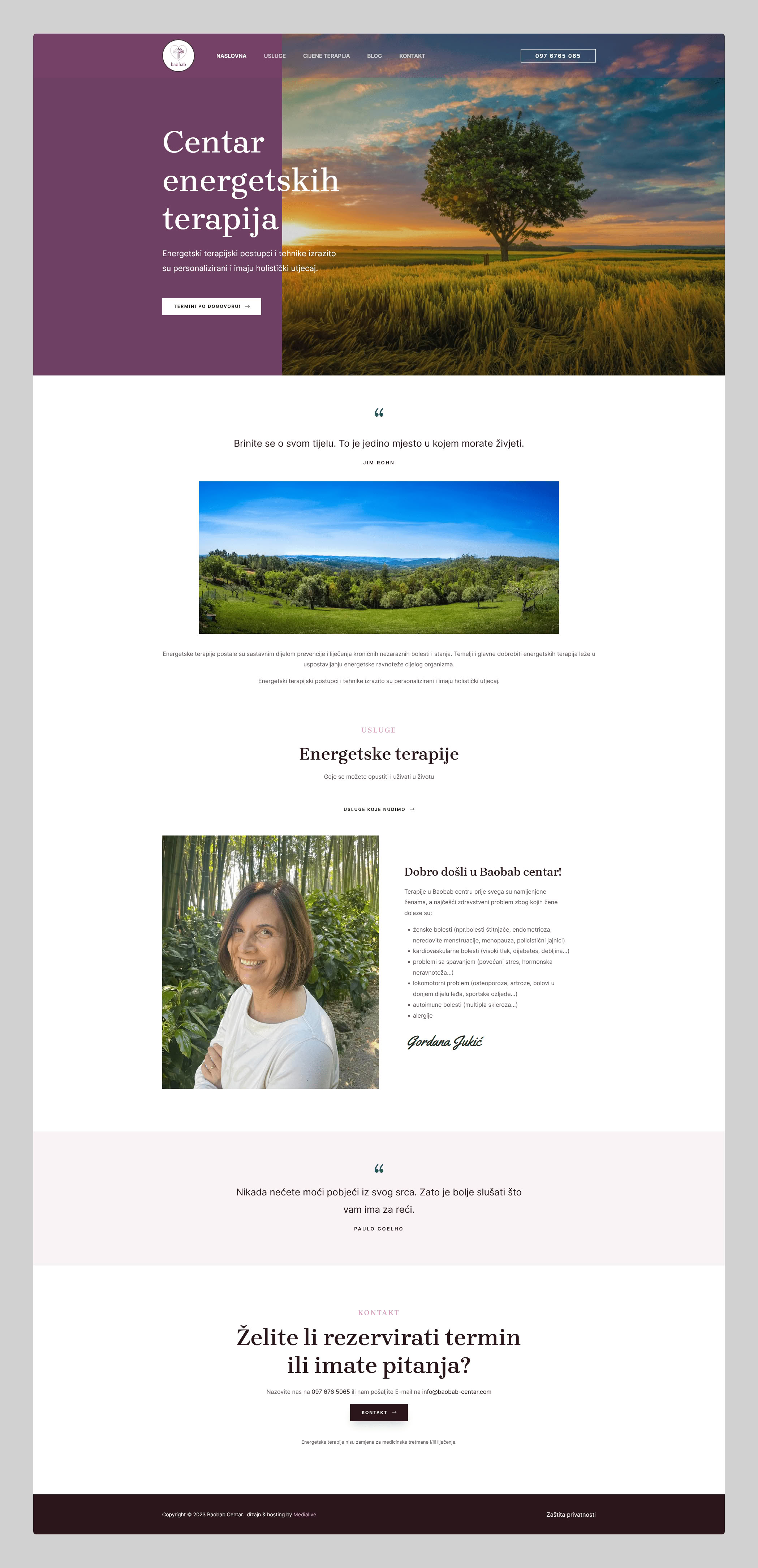 Izrada web stranice za energetske terapije i vježbe – Baobab centar