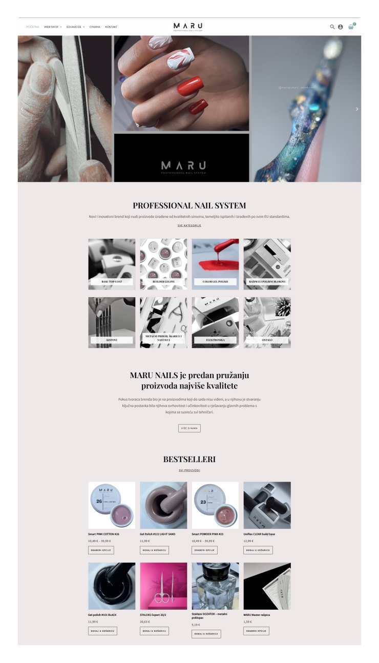 Izrada WooCommerce web shopa za proizvode za ugradnju noktiju – Marunails Shop
