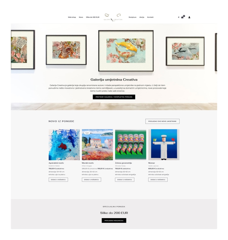 Izrada WooCommerce web shopa za umjetnine – Galerija Creativa