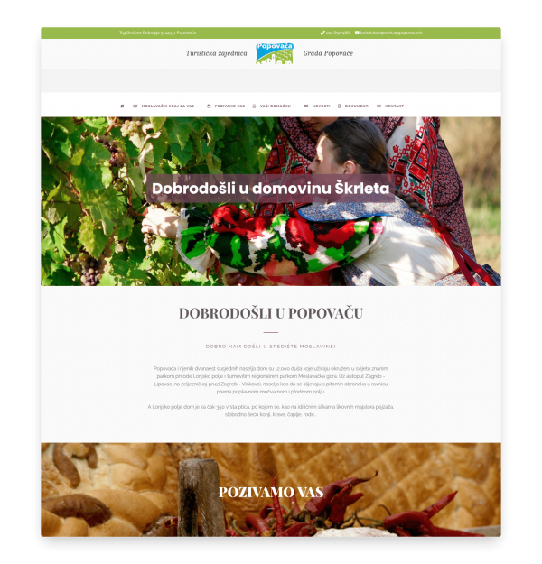 Izrada web stranice za turističku zajednicu – TZ Popovača