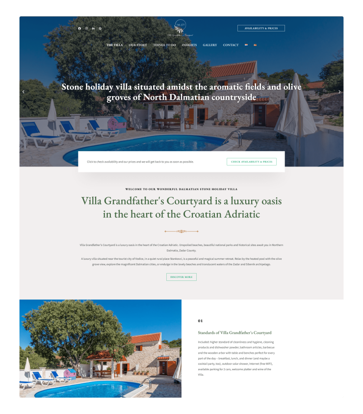 Izrada višejezične web stranice za turistički smještaj – Villa Grandfather's Courtyard